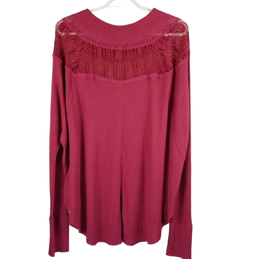 Free People Ribbed Lace Winter Pullover Flirty Red Sweater Women's M - Picture 2 of 5